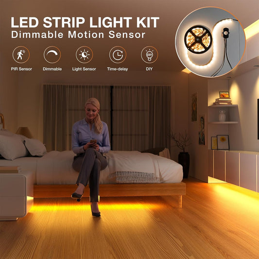 Sensky Dimmable Motion Sensor LED Under Cabinet Light Kit, 8.2FT,Warm White