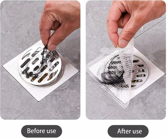 PRIMSOPH 4 Inch 30pcs Disposable Shower Drain Hair Catcher Mesh Stickers Floor Drain Sticker Disposable Drain Filter Hair Trap Sticker