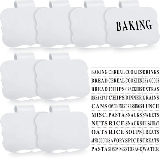 Zonon 8 Pack Basket Labels Clips with 40 Pcs Pantry Labels Set Removable Bin 3.5 x 2.4 Inch - for Kitchen, Pantry, Black & White Words