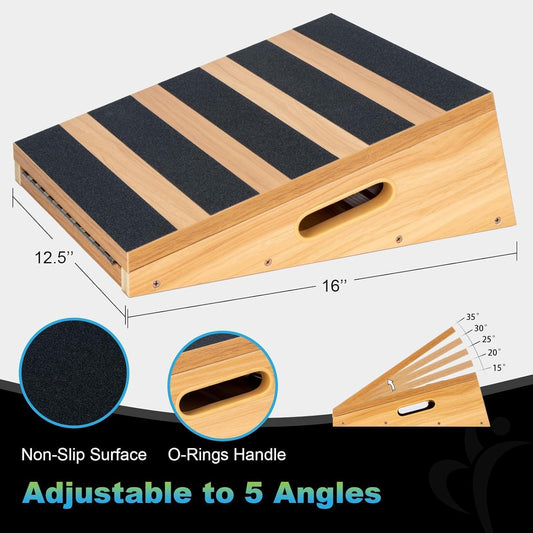 StrongTek Wooden Slant Board, 5 Adjustable Angles, 500 lb, Side Handle