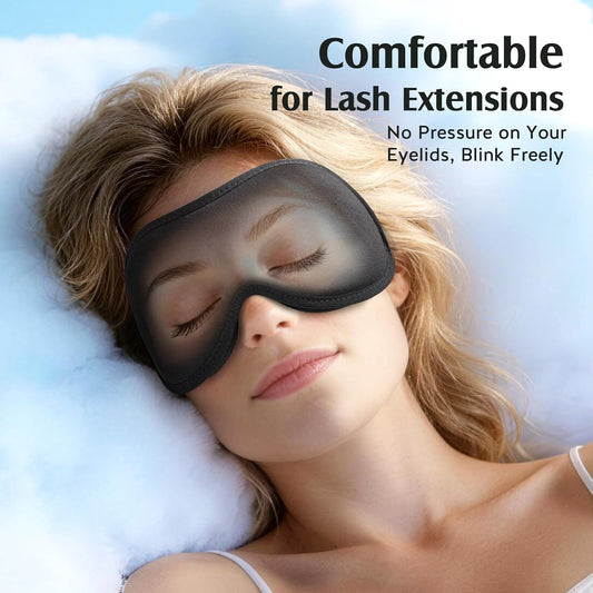 YFONG Sleep Mask Women Men for Lash Extension, Breathable Bamboo Viscose | 3D Blackout Eye Mask for Sleeping, Soft & Zero Pressure Eye Cover, Wider Adjustable Strap & Storage Pouch Blindfold, Black
