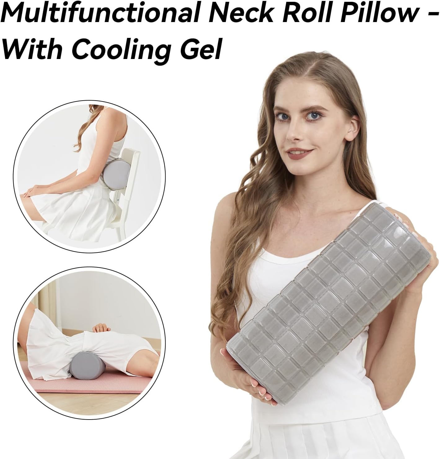 Cervical Roll Pillow with Cooling Gel Cover, Cooling Gel Memory Foam for Hot Sleepers, Small Neck Roll Pillow, Neck Round Pillow for Sleeping, Cylinder Bolster Pillow for Bed, Legs and Back