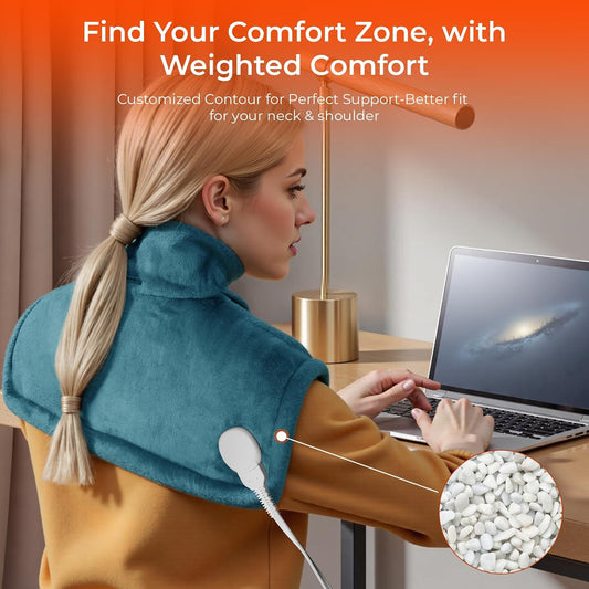 VAAGHANM Heating Pad: Electric Weighted Instant Heat Pad for Neck & Shoulders & Back -6 Heat Options & 6 Auto Timer Mode -for Office/Home/Post-Workout