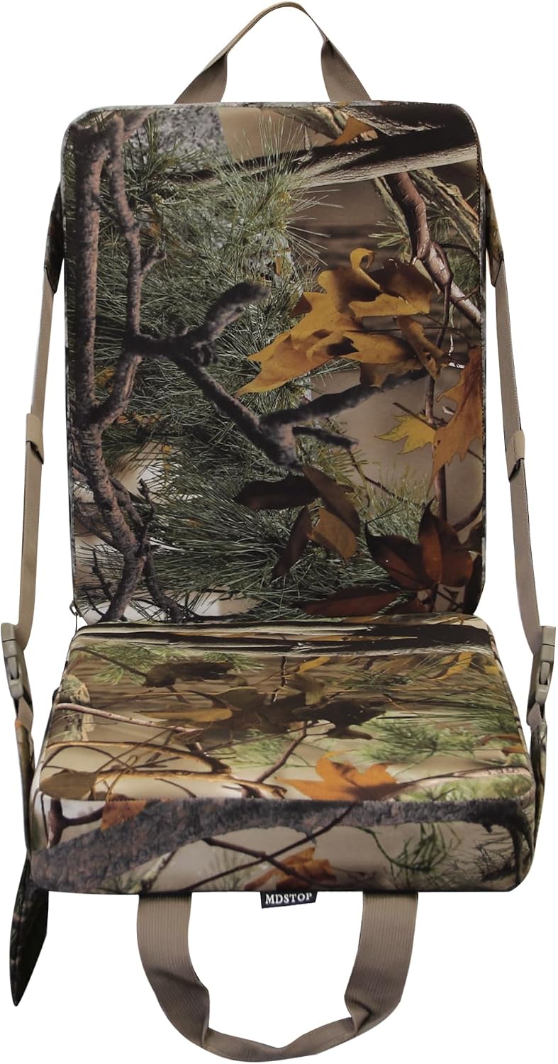 Heated Hunting Seat Cushion with Backrest, Adjustable Hunting Seat for Tree Stand & Ladder Stand, Portable Seat Pads for Hunting,Ice Fishing,Hiking,Camping (Battery not Included) (Camouflage)
