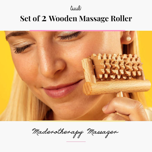 tuuli Body and Face Roller, Multi-Functional Wooden Massage Roller, Helps Ease Muscle Tension and Support Skin Health, Natural Face Massage Tools, Set of 2 (2 piece set A)