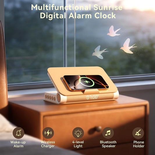 Vivilumens Speaker Bluetooth Wireless Charging 5 in 1 Speaker Loud for Adults Teens Aesthetic Book Shape Sunrise Gentle Wake Up Light for Bedroom Decor Bedside Tech Gifts