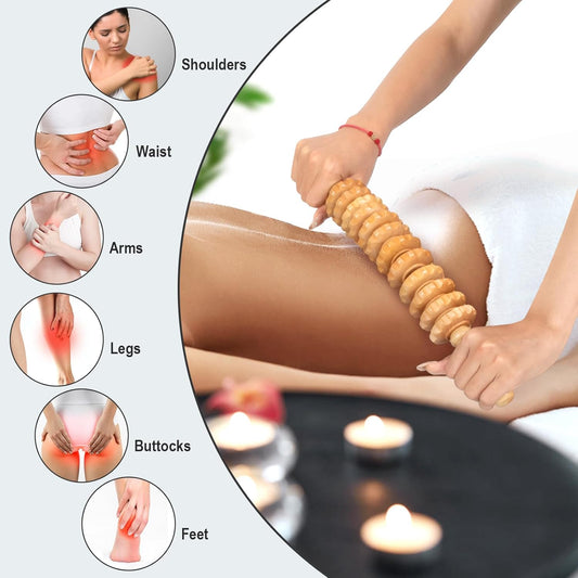 Wood Therapy Massage Tools 12 Roller, Wooden Massager Stick 16.8 Inch,Lymphatic Drainage Tool Cellulite Massager for Cellulite Reduction,Muscle Tension and Body Shaping,Contouring