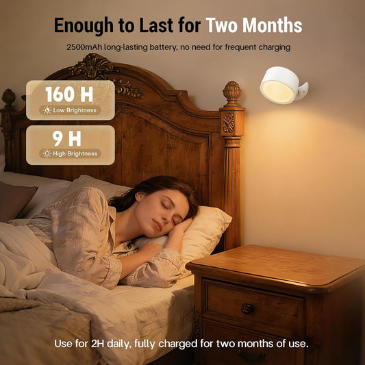 2PCS Battery Operated Wall Lights, Long-Lasting 160H for Reading