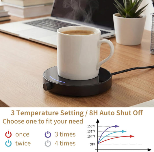 Coffee Mug Warmer for Desk 4H Auto Shut Off, Smart Coffee Cup Warmer with 3 Temperature Setting, Electric Mug Warmer Plate for Coffee, Milk, Tea (Black)