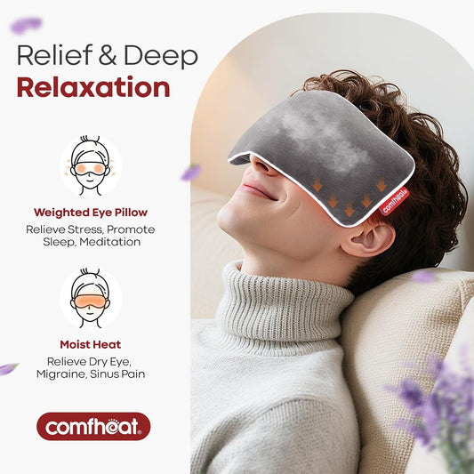 Lavender Weighted Eye Pillow - Soft Plush Removable Cover | Moist Heat & Cold Therapy, Natural Aromatherapy Eye Compress Pillow for Relaxation, Yoga, Meditation, and Sleep, Navy Blue
