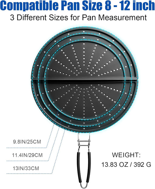 Snowyee Foldable Silicone Splatter Screen for Frying Pan, 13 Inch, Black