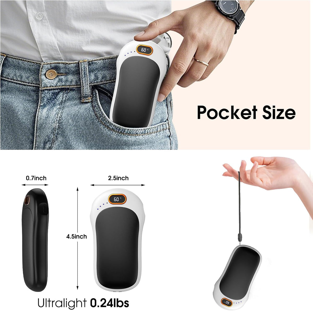 Hand Warmers Rechargeable,2 Pack Double Sided Heating Warmer That Surrounds Warmth for Palm and Fingers,Magnetic Electric Handwarmers 10000mAh with Adjustable Temp,Winter Gifts for Men and Women