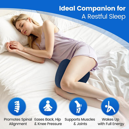 Knee Pillow for Side Sleepers, Memory Foam Leg Pillow, Grey | Heart-shaped design, high-density memory foam, raised edges, machine-washable cover, supports knee, hip and spinal alignment