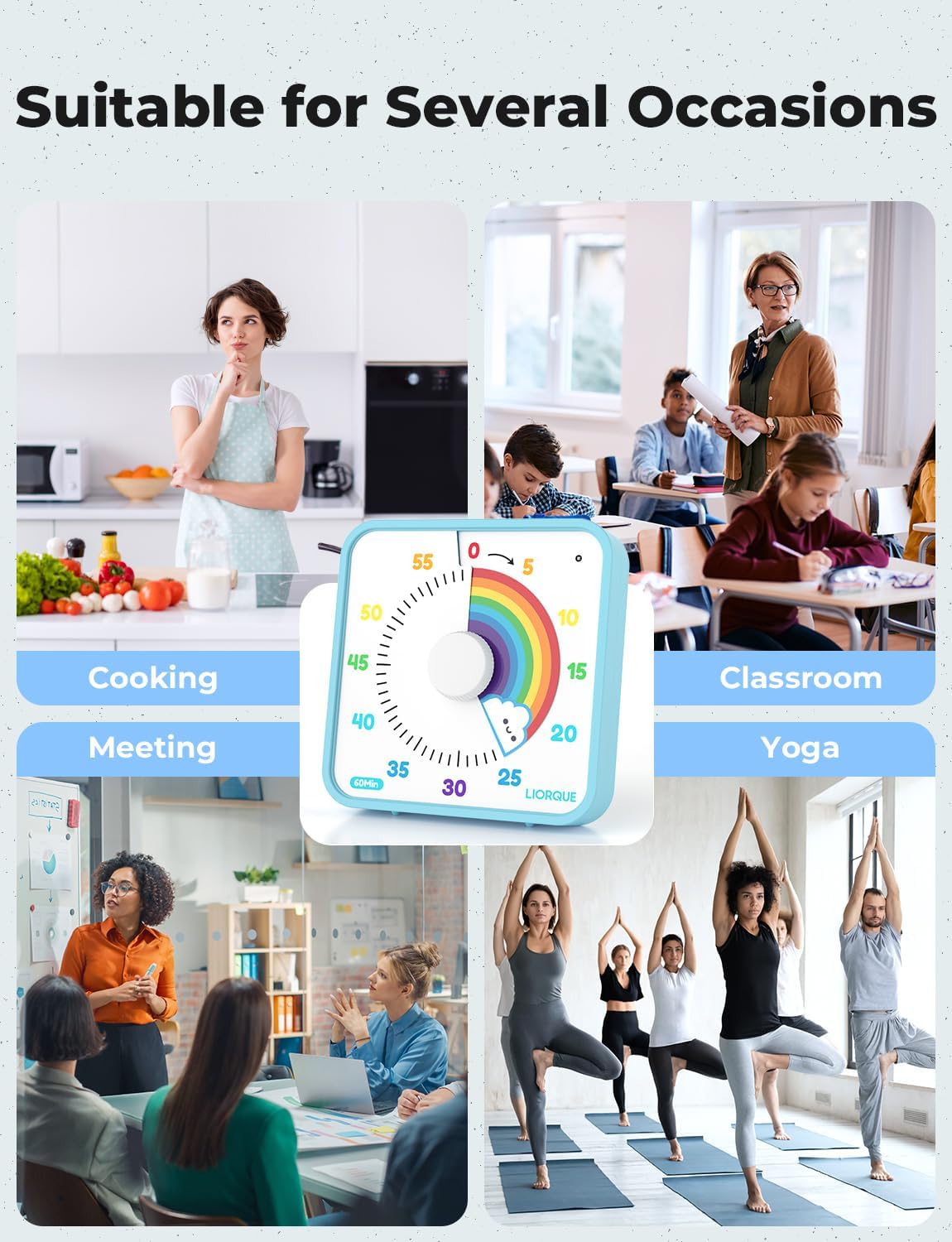 LIORQUE 60 Minute Visual Timer for Kids and Adults, Non-Ticking 7.5 Inch Large Visual Countdown Timers for Classroom Desk Countdown Clock with Magnetic Backing, Kids Pomodoro Timer Clock