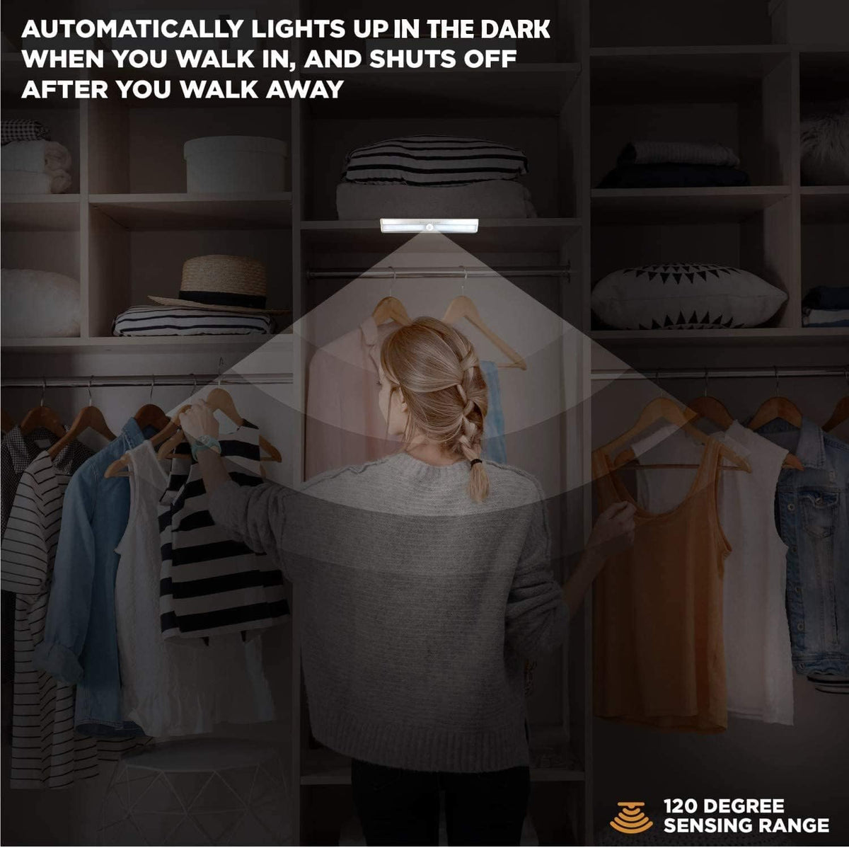 VYANLIGHT Under Cabinet Lighting – Motion Sensor Closet Lights, Battery Operated LED Strip Light Bar, Stick-On Wireless Indoor Lights for Kitchen, Pantry, Hallway, Stairs, 6 Pack