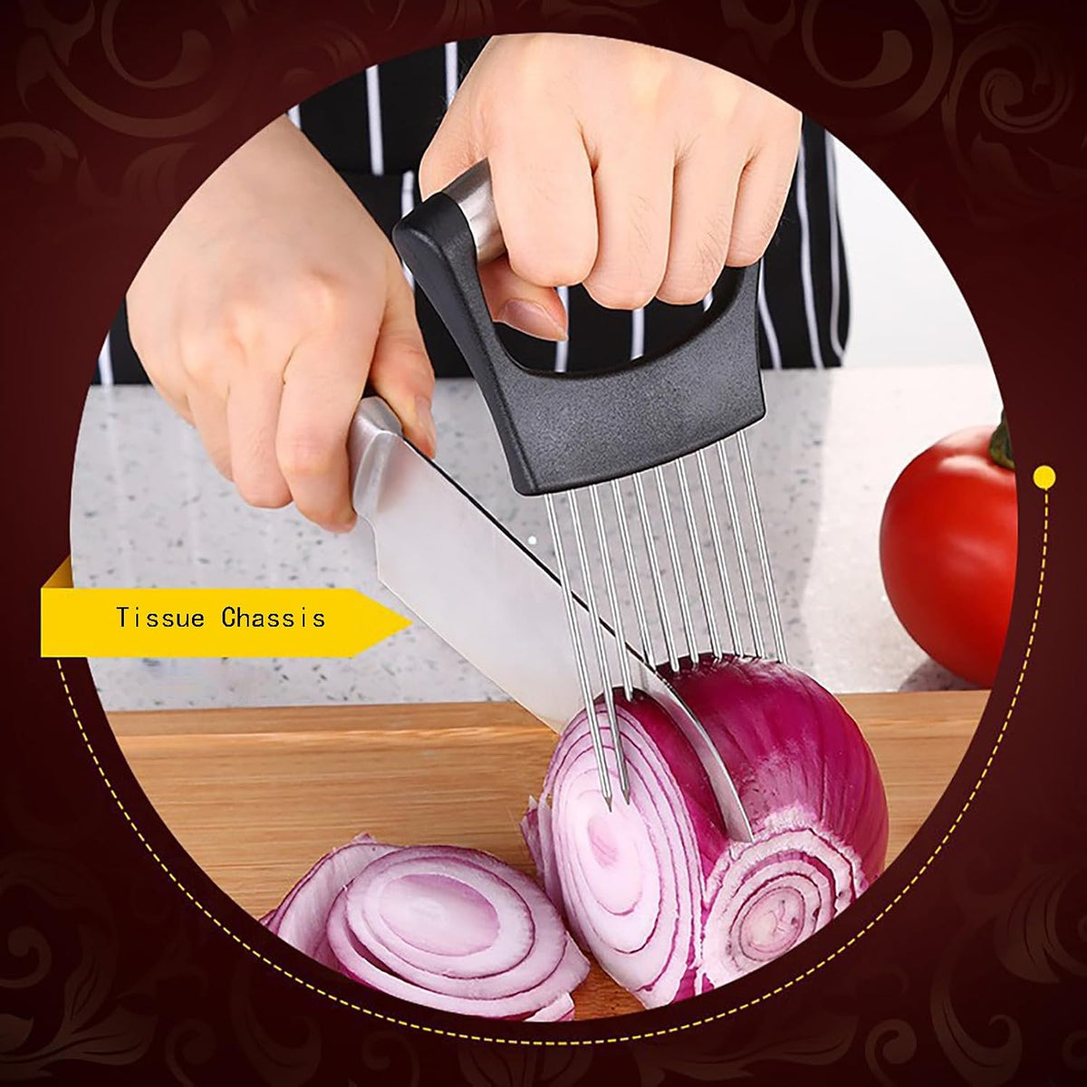 2Pcs Stainless Steel Onion Slicer Holder with Finger Guards, Multi-Purpose Fruit Vegetable Cutting Kitchen Tool