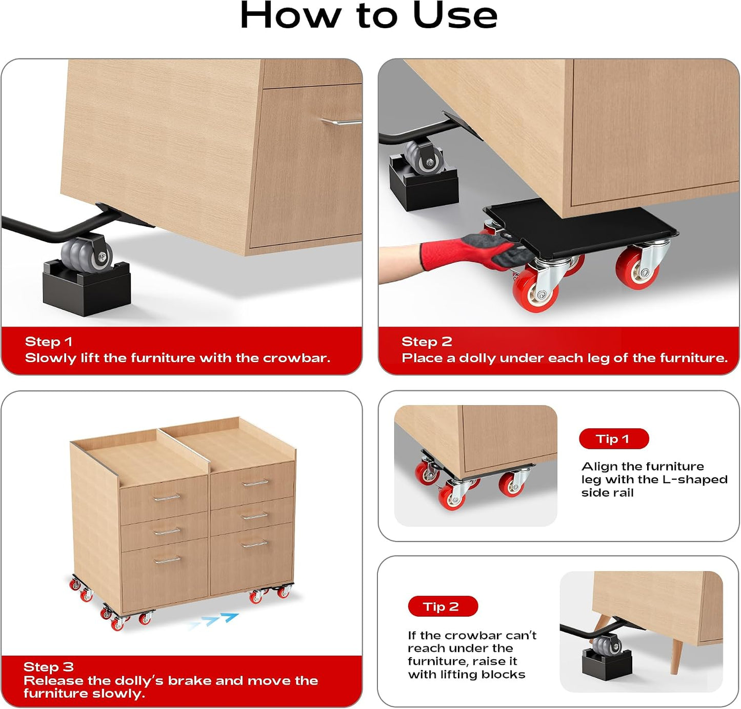 Furniture Dolly with 5 Wheels Heavy Duty Furniture Movers with Wheels Furniture Moving Wheels for Heavy Furniture Dollies Moving Dolly Heavy Duty Furniture Lifter Rollers 2866lbs Load Capacity
