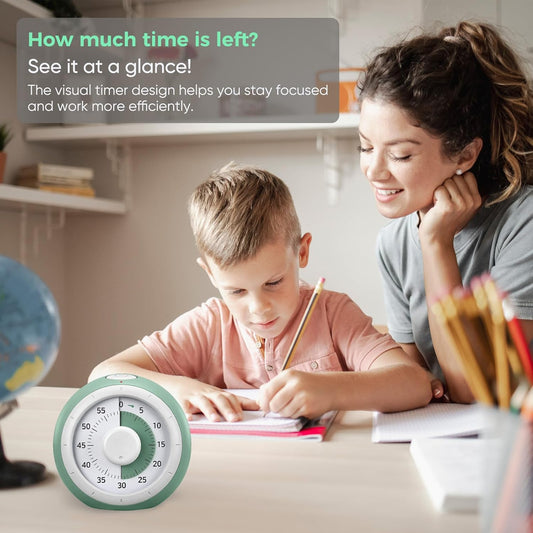 Visual Timer for Kids, 60-Minute Silent Countdown for Classroom | Home, Office, Kitchen, Rainbow Pattern Desk Timer, Time Management Tools with Silent Operation, Pomodoro Timer (Green)