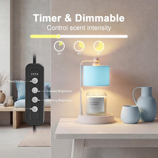 Candle Warmer Lamp with Timer, Best House Warming Gift, Height Adjustable & Dimmable Electric Candle Warmer Lamp, Includes 2 Bulbs, Birthday Gift for Women, Mom, Housewarming - Flaxen