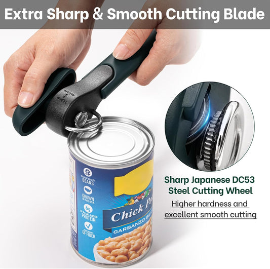 Beneno Side Cut Manual Can Opener, Smooth Cut with No Sharp Edges, Green | Premium Sharp DC53 Steel Blade, Soft Non-Slip Grip & Effortless Easy-Turn Knob