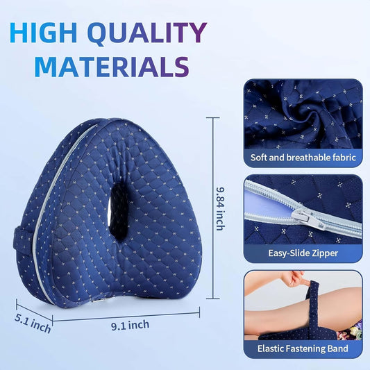 Alignment Pillow for Side Sleepers, Leg Pillow, Knee Pillow for Side Sleeping, Memory Foam Ergonomic Sciatica Pain Relief Pillows with Adjustable Strap for Hips, Knees,Legs,Back (Grid Blue)