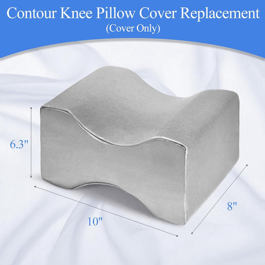Knee Pillow Cover Replacement 10" x 8" x 6.3", Leg Pillowcase with Long Zipper, Washable Cover for Contour Knee Foam Support Pillow (Grey)