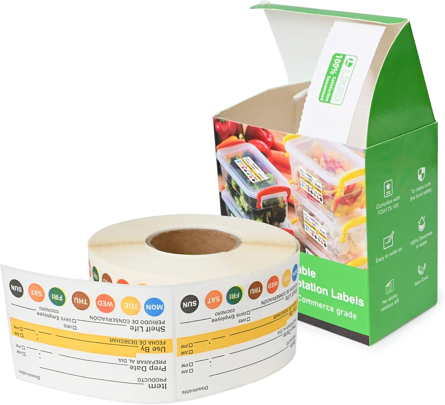 L LIKED Dissolvable Label Shelf Life for Food Rotation Use by Stickers 2 x 3 Inch Roll of 250 Labels