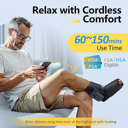 Comfytemp Portable Air Compression Foot Massager with Heat (Fit Size 6-10) | FSA Eligible HSA, Cordless Ankle Massager for Pain Relief, Compression Boots for Plantar Fasciitis, Ideal Gift for Men Women