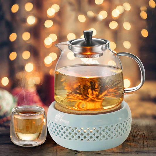 KEISSCO Teapot Warmer, Ceramic Teapot Heater with Cork Cushion Coffee Tea Warmer for Glass, Stainless Steel, Ceramic Teapot and Other Heatproof Dish Warming Use