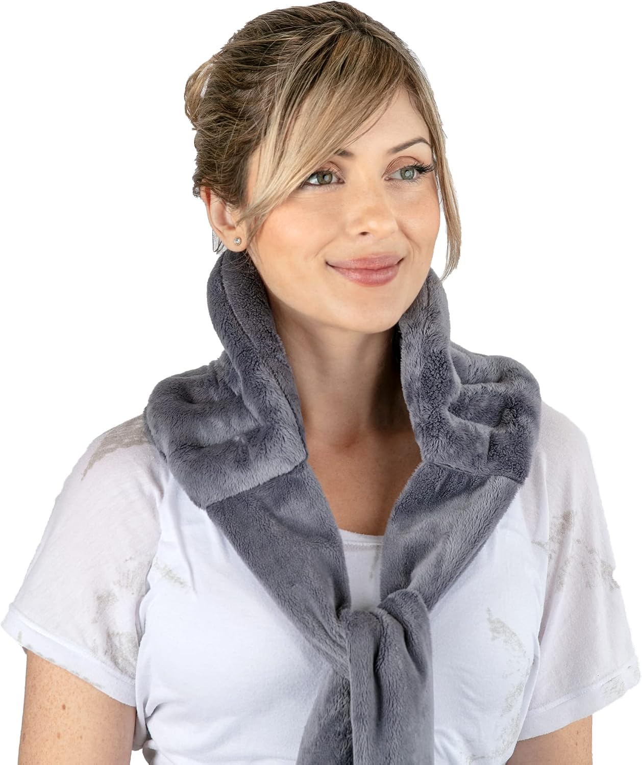 Purple Moon Collection - Microwavable Heating Pad with Straps - Medium, Gray - Reheatable Heat Pack for Back, Neck, Shoulders Pain Relief - Hot/Cold Therapy Body Wrap for Menstrual Cramps