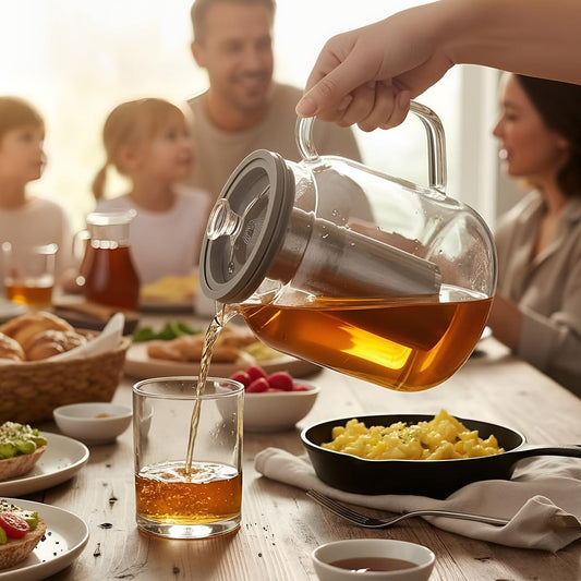 Aquach 68oz Glass Teapot Stovetop Safe with Loose Leaf Tea Steeper | Dishwasher Safe, Borosilicate Glass, Plastic-free, 68oz Family Capacity, Easy-clean Opening, Refrigerator Friendly