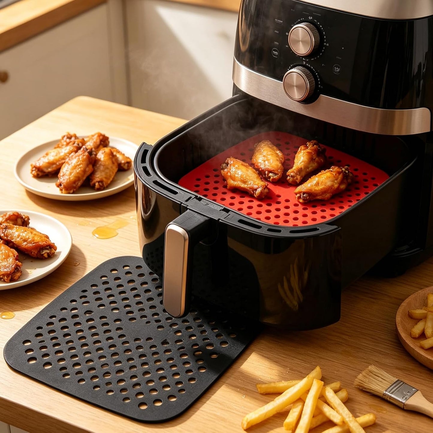 Air Fryer Silicone Liners,2 Pack 8.5 Inch Reusable Food-Grade Silicone Mat, Non-stick Heat Resistant Air Fryer Accessories