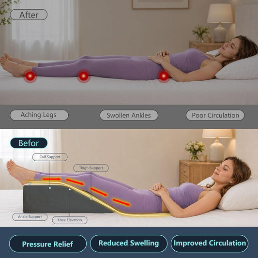 Leg Elevation Pillow Blood Circulation, Memory Foam Wedge Pillow for Legs Swelling, Leg Elevation Pillows for After Surgery, Knee Wedge Pillow for Sleeping Back Hip Ankles Relief White/Grey