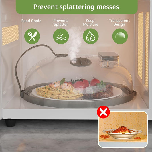 Microwave Splatter Cover with Water Steamer for Food - 10 Inch Steam Microwave Splatter Guard with Handle Plate Covers for Heating Food Splash Oven Lid with Built in Steamer