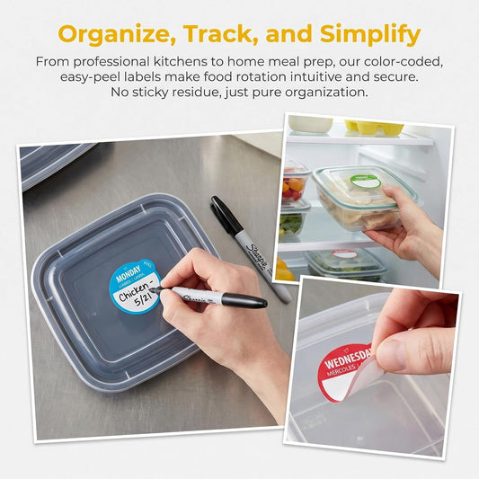 3500Pcs Day Dot Stickers Food Labels of Week 1Inch 7 Rolls | Removable No Residue Adhesive, 7 Color Coded, Smudge Resistant Writable Surface, Fridge/Freezer Safe, Kitchen Restaurant Meal