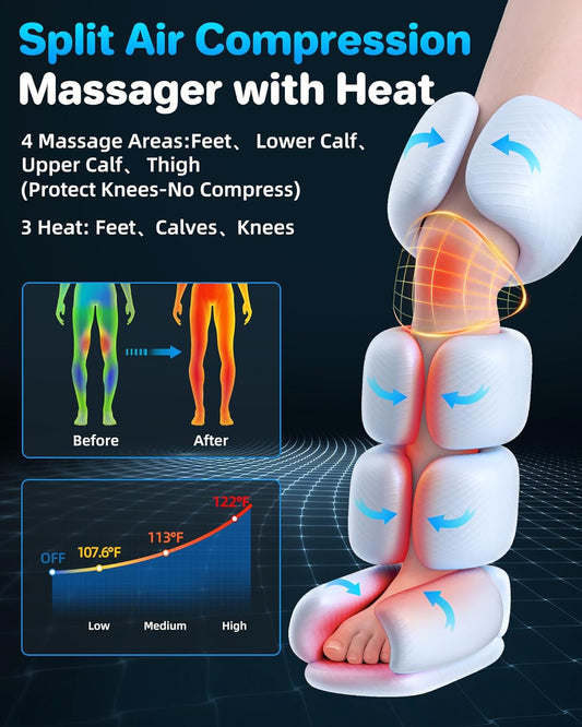 YINGGG Leg Massager with Heat and Compression - Foot and Calf Massage Sleeve with 3 Heat, 6 Intensities, 6 Modes, Compression Boots for Circulation and Pain Relief