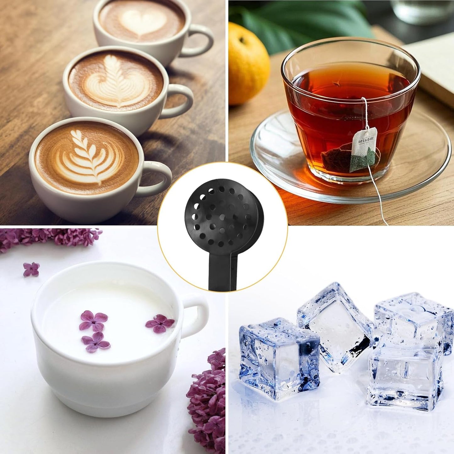 3pcs Tea Bag Squeezer, Stainless Steel Tongs Strainer Gripper for Teabags Clip Ice Cubes & Sugar Tea Drinker Accessories (Black)
