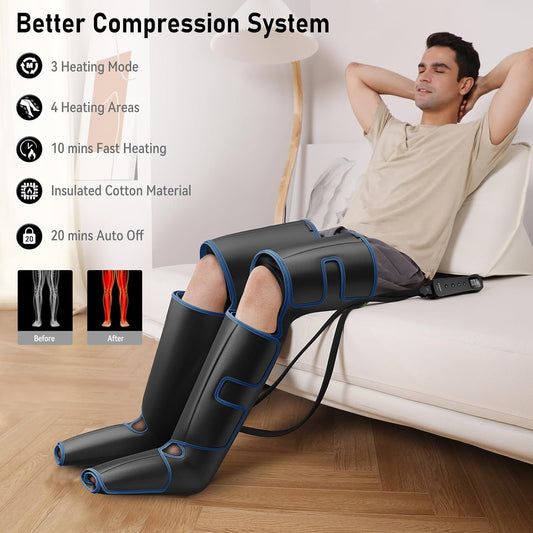 QUINEAR Leg Massager with Heat and Compression FSA-HSA | Foot and Leg Massager for Circulation and Pain Relief, 3Heat 3Mode 3Intensity 2 Extender Calf Massager for Cramps Edema Swelling
