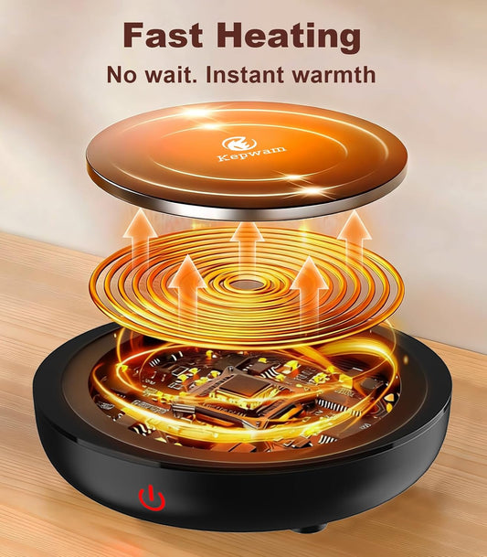 Kepwam Coffee Mug Warmer for Desk, 3-Temp Fast Heating Cup Warmer with 6H Auto Shut Off, LED Light & Smart Candle Warmer for All Beverages, Ideal Gifts for Women Men