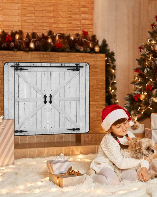 Farmhouse Wood Grain Magnetic Fireplace Cover, Fireplace Draft Blocker, Vintage Country Barn Gate Grey Fireplaces Blanket for Heat Loss/Cold Air, Fireplaces Draft Stopper Cover for Inside 39"x32"