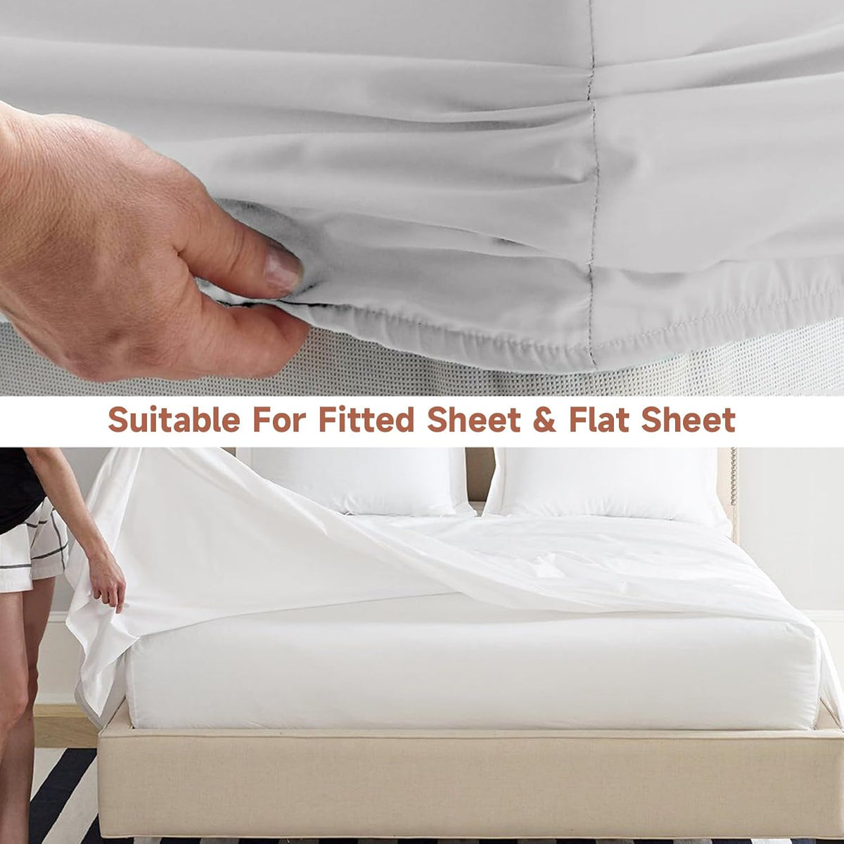Bed Sheet Straps, Upgrade Fitted Bed Sheet Holders for Corners, Non Slip Sheet Clips White