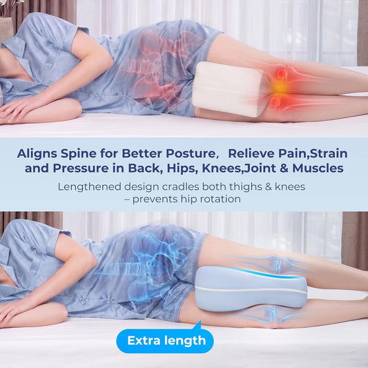 13" Extended-Length Knee Pillow for Side Sleepers with Full Thigh Support | Memory Foam Leg Pillow for Side Sleeping with Airflow Vent Reduces Heat – No Stiffening, Relieves Back/Hip/Knee Pain