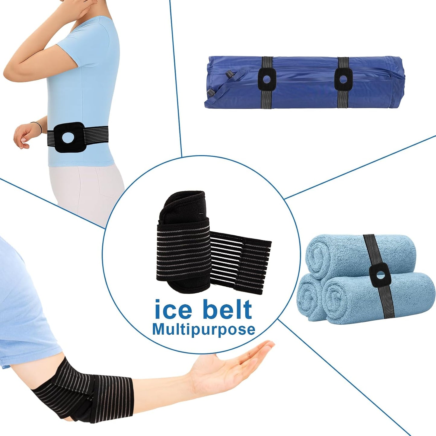 4 Pcs Ice Pack Strap, Adjustable Support Wrap, Ice Pack Wrap Extender Straps, Multipurpose Elastic Hook and Loop Extension Strap, Ice Bag Strap for Wrists, Arms, Waists, Knees Ice Belt, 41 Inches