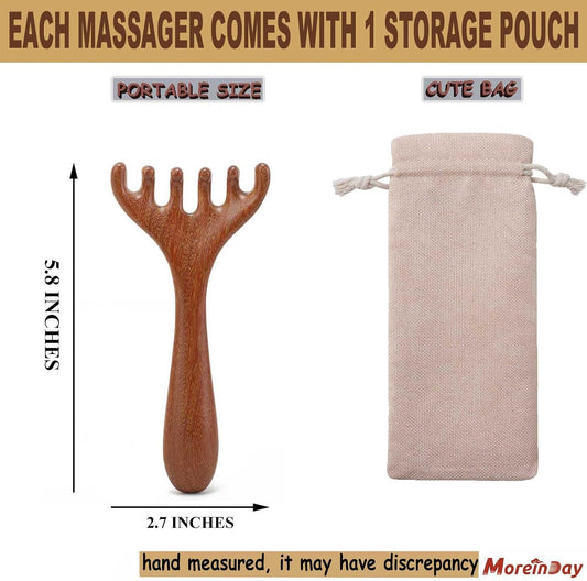 Head Massager Scalp, Wooden Scalp Massager, Foot Massage Tool | with storage pouch, natural Sandalwood, masajeador de cabeza, scalp massage for stress relax, foot massage for muscles relax