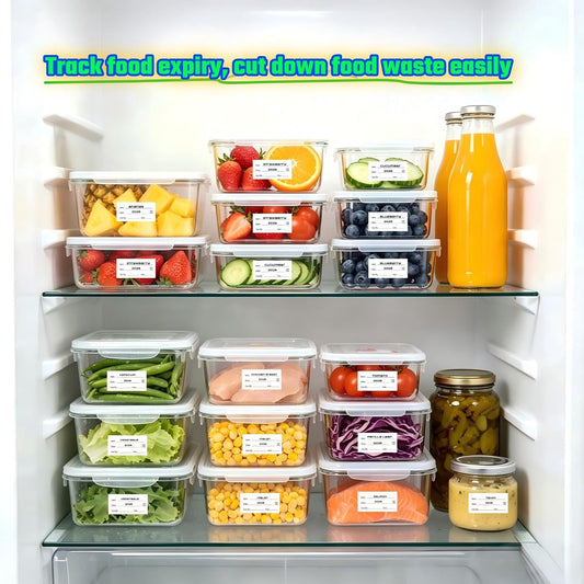 1000 PCS Food Labels for Food Containers with Wooden Holder | Keep food fresh and organized with easy to read labels for dates contents meal prep and freezer or pantry storage