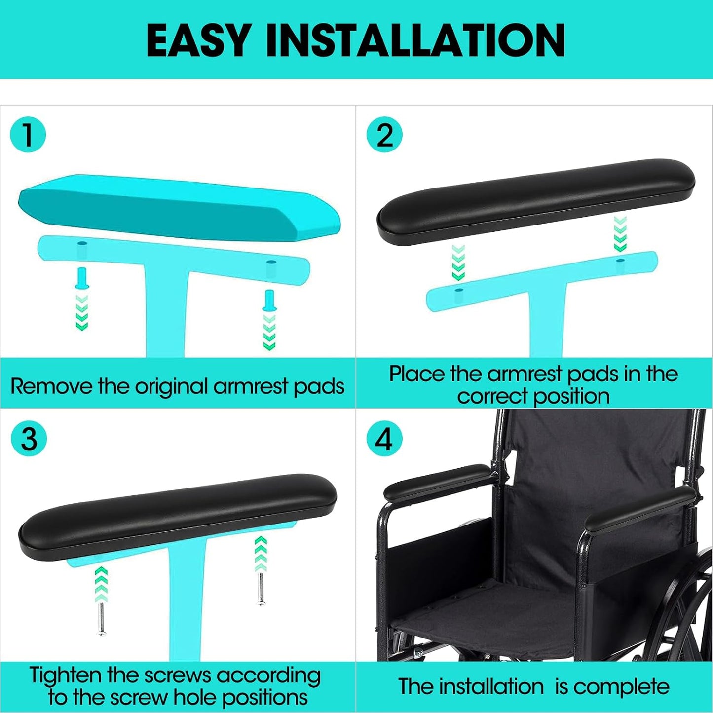 Universal Wheelchair Armrest Pad - Comfot Foam Cushion (14 Inch Total Length) - Ergonomic Replacement for Wheelchairs & Transport Chairs, Reduces Stress & Pain