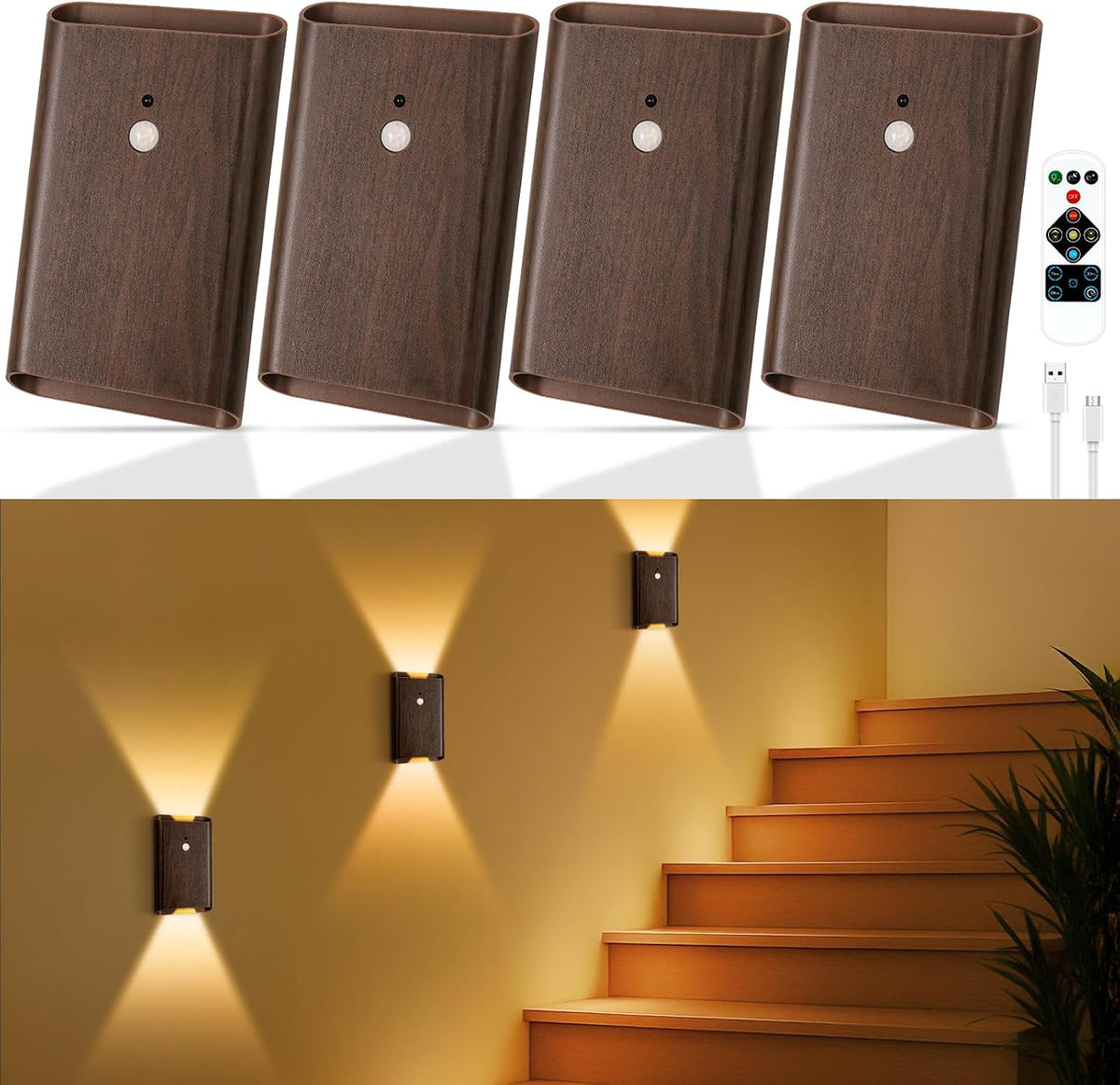 Eneru Motion Sensor Wall Sconce, Rechargeable Wireless Lights Indoor