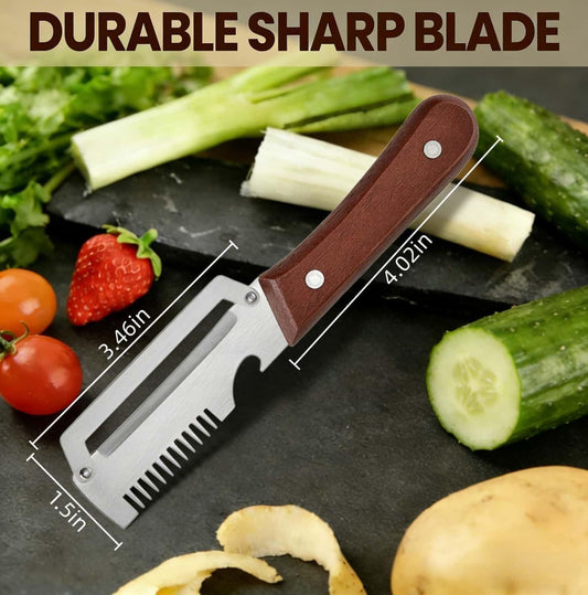Multifunctional Vegetable Peeler with Wooden Handle and Bottle Opener, Stainless Steel Peelers for Kitchen, Multi Functional Vegetable Peeler for Fruit Potato Carrot Pumpkin Zucchini(1-PACK)