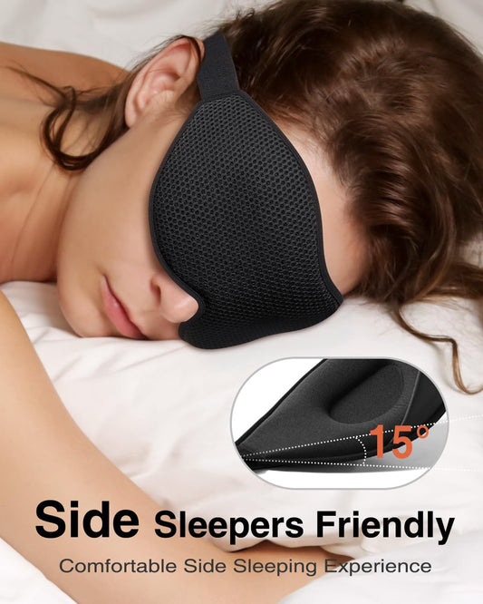 MABAO Sleep Mask for Side Sleeper, Eye Mask for Sleeping Women Men, Black | 3D Contoured Cup No Eye Pressure, 100% Light Blocking Sleeping Mask with Adjustable Strap Night Blindfold Flight, Travel, Nap