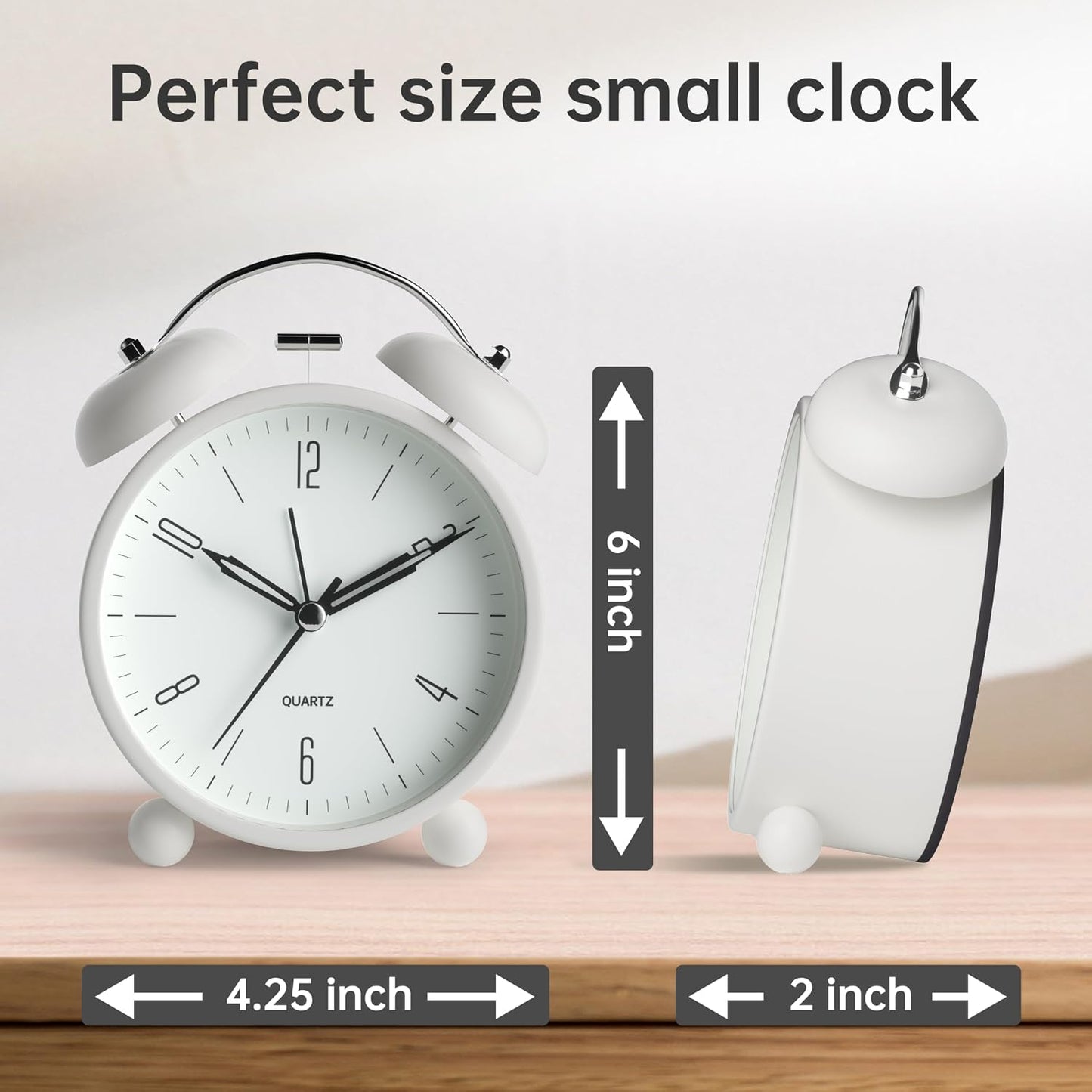 JALL Analog Alarm Clock, 4 inch Super Silent Non Ticking Small Clock with Night Light, Battery Operated, Simple Design, Old Fashioned Style Ideal Decor, for Bedroom, Bedside, Desk, Adult, Gift, Green